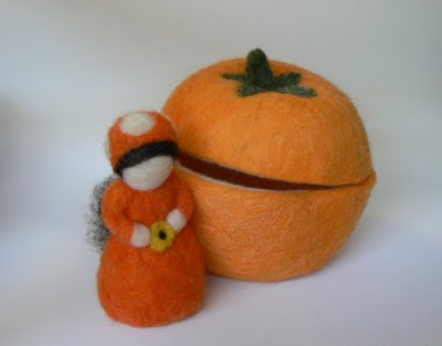 Needle Felted Halloween Gnome in her own Pumpkin