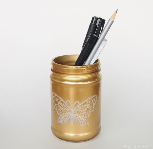 gold mason jar pen holder diy craft photo