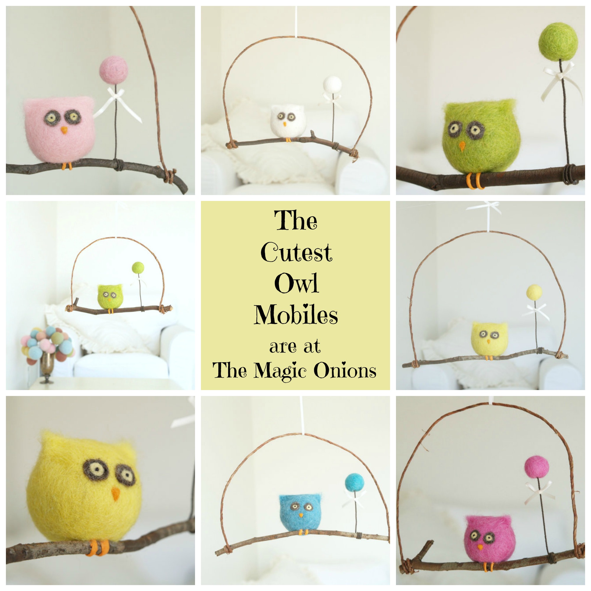 Cutest owl mobiles in town : Needle Felted from wool : www.theMagicOnions.com/shop/