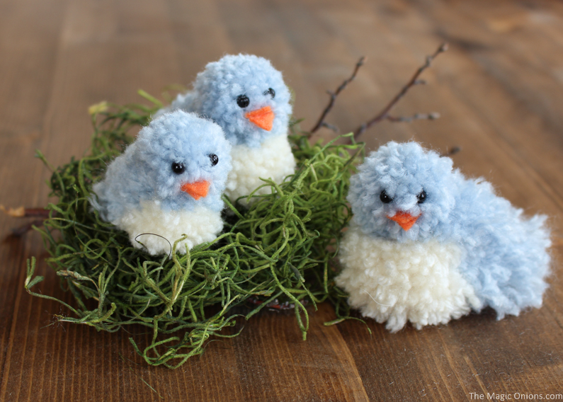 DIY Pom Pom Blue Birds for Simple Spring and Easter Crafting :: www.theMagicOnions.com