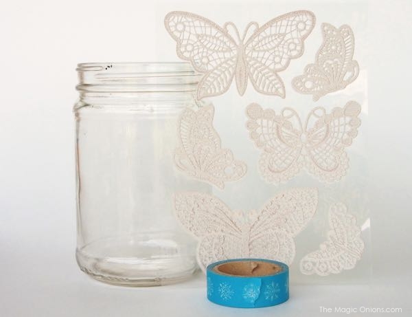 lace butterfly motiff for a DIY gold mason jar craft photo