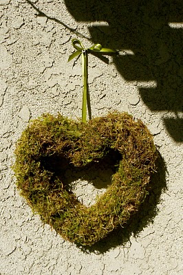 Heart shaped moss wreath for Valentine's Day