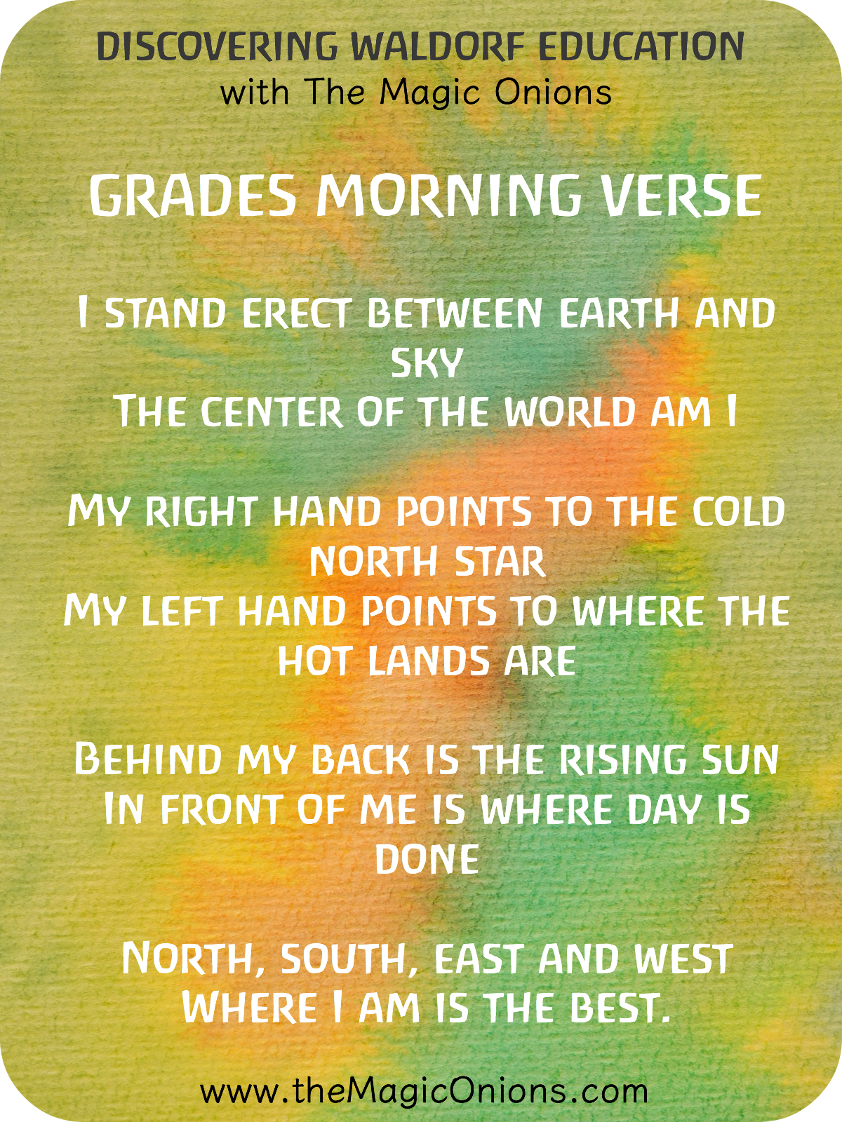 Waldorf Morning Verses for the Grades : I stand erect between earth and sky
