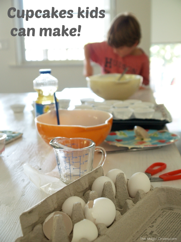 photo of a kid making a cupcake