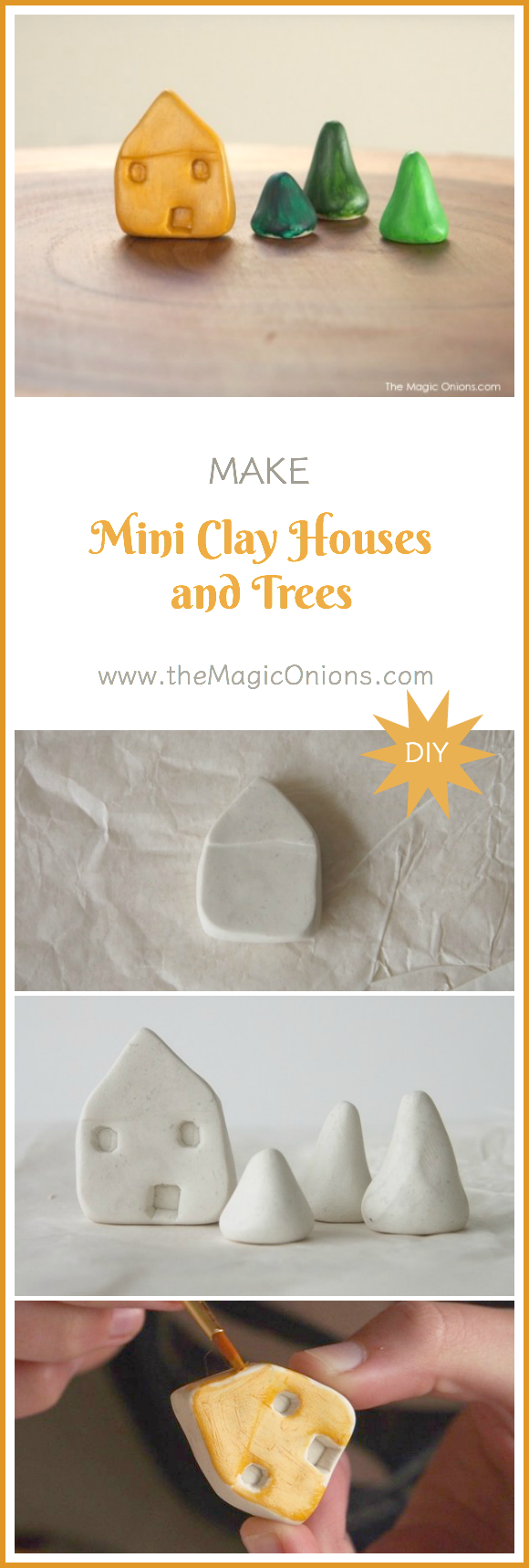 Make the most adorable CLAY HOUSES and TREES using Sculpey clay. They look so cute on my windowsill and would be perfect for a FAIRY GARDEN.