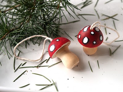 Handmade Wooden Toadstool Ornaments : www.theMagicOnions.com