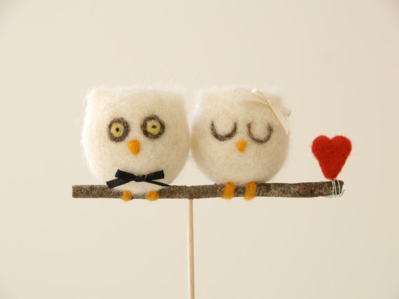 Needle Felted Owl Wedding Cake Toppers : Fairyfolk Weddings : www.fairyfolkweddings.etsy.com