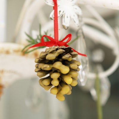handmade beeswax pine cone Christmas ornaments