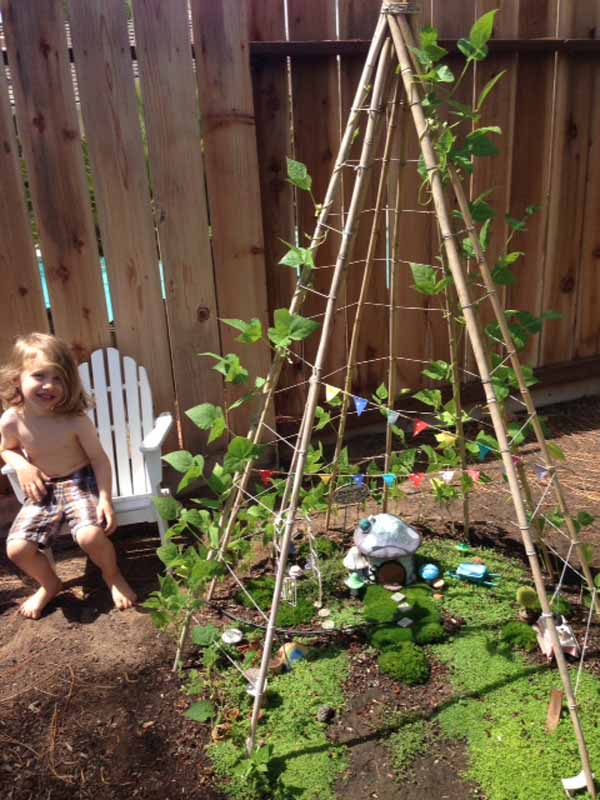 Fairy Garden in a bean teepee : www.theMagicOnions.com