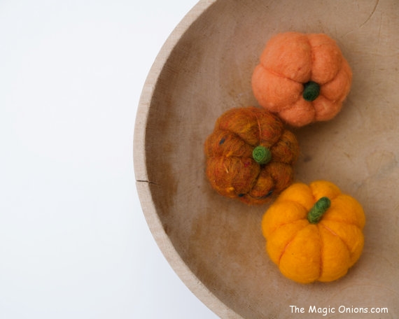 Tutorial on how to make cute needle felted Pumpkins for Autumn Decorating : www.theMagicOnions.com