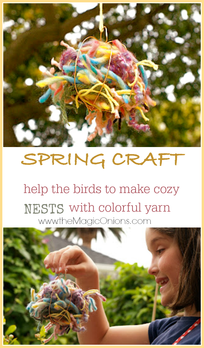 Yarn Scraps for Spring Birds Nests Craft :: www.theMagicOnions.com