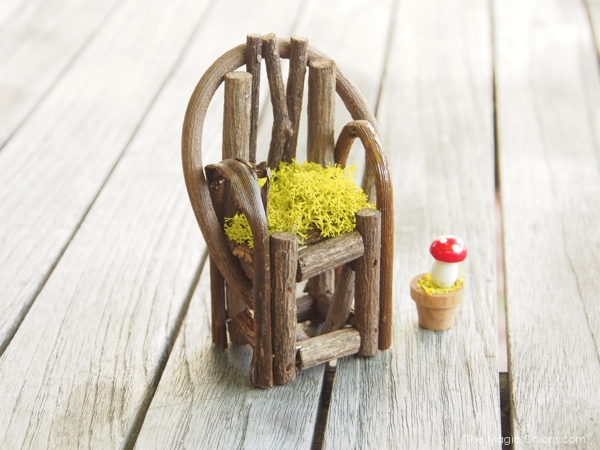 Photo of a Mini Fairy Garden Rustic Wood Armchair