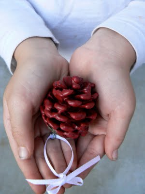 Lovely red dipped wax pine cone christmas tree decorations