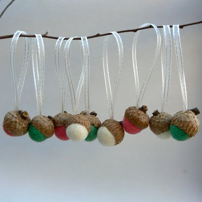 Candy cane felted wool acorn Christmas decorations
