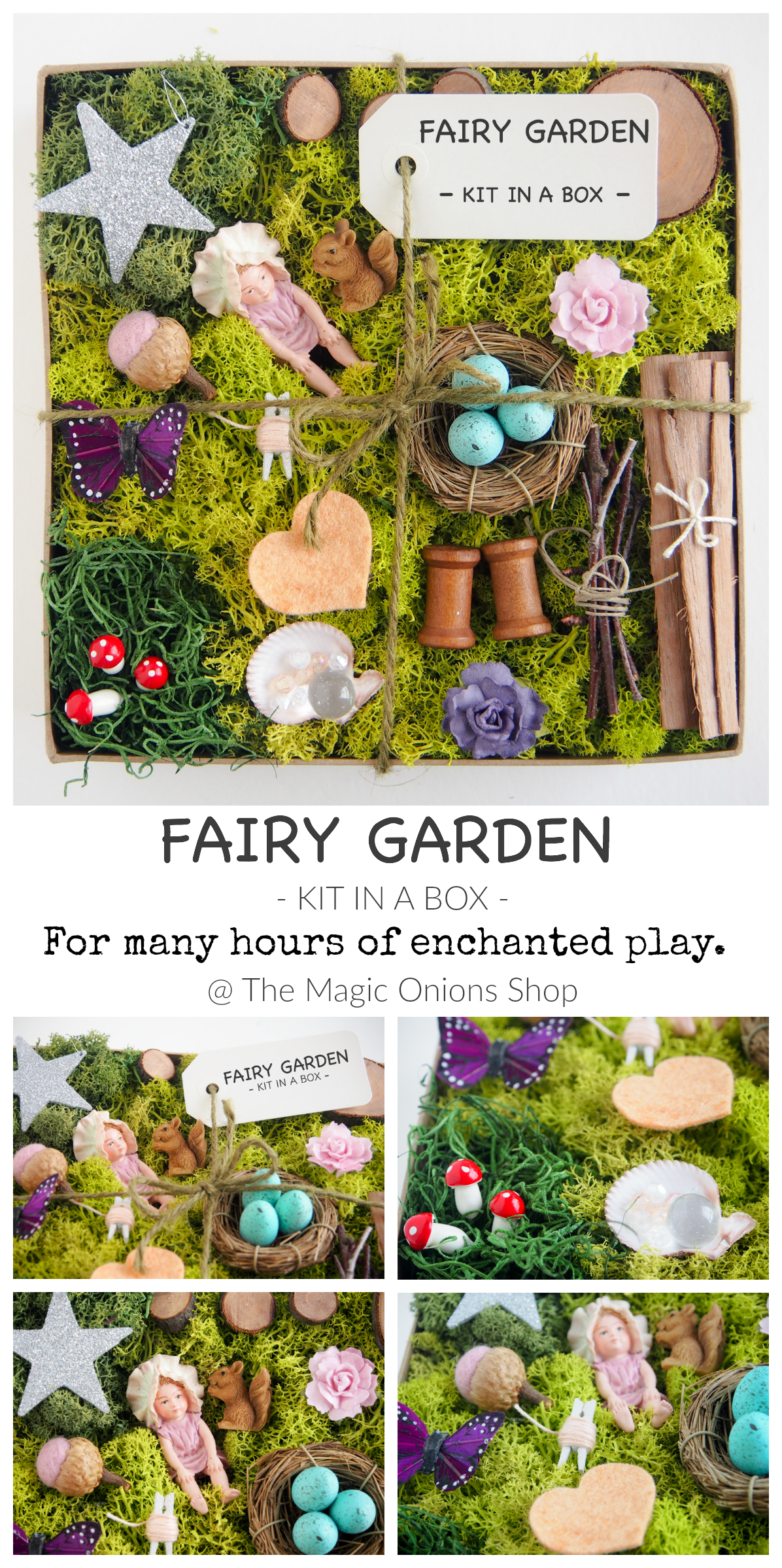 Make the most enchanting fairy gardens with this FAIRY GARDEN DIY KIT IN A BOX from The Magic Onions Shop