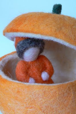 Needle Felted Halloween Gnome in his own Pumpkin